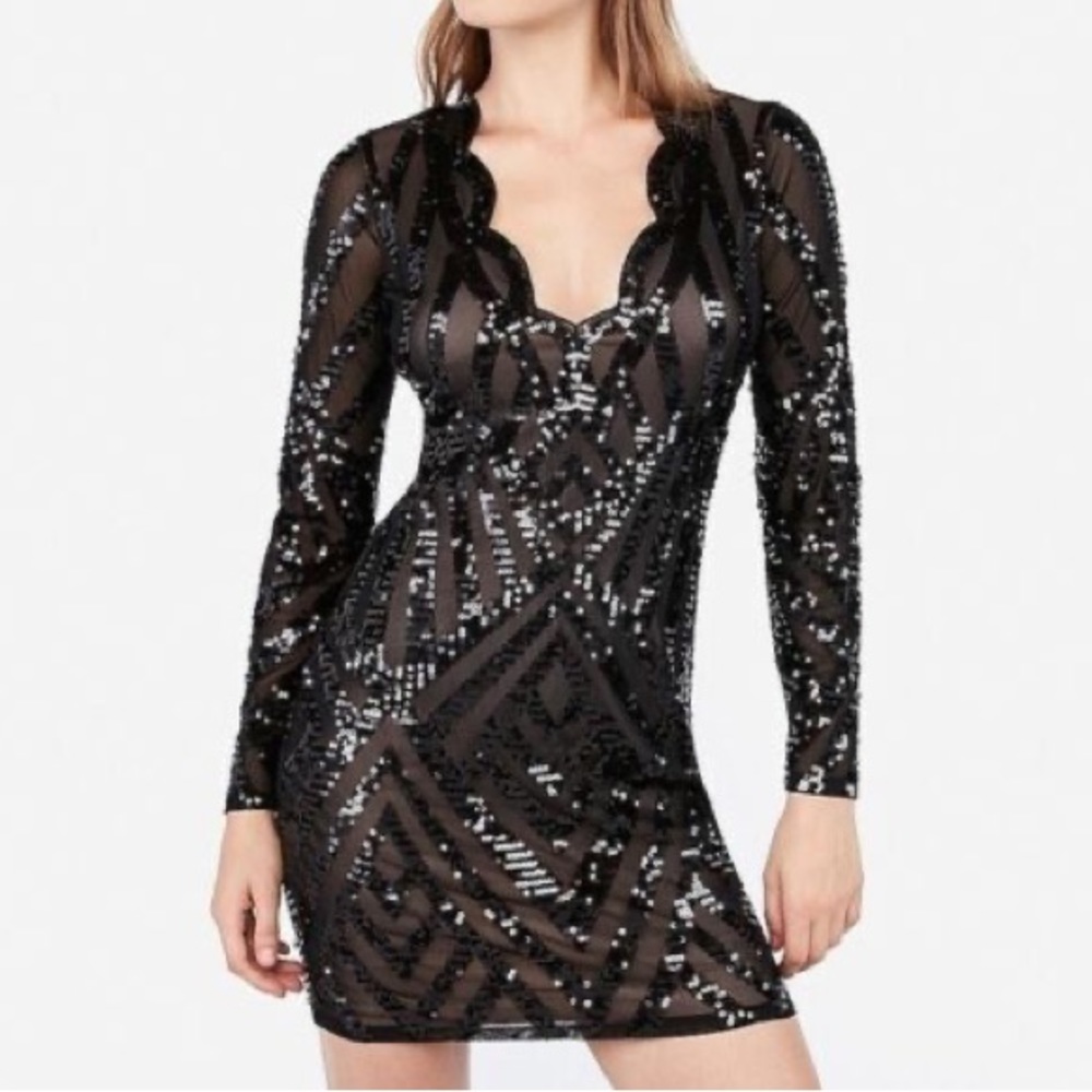 NWT Express black sequin bodycon mini dress XS